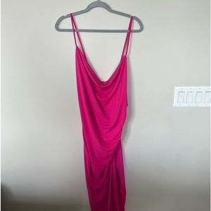 Barbie Pink Slit Cow Neck Dress